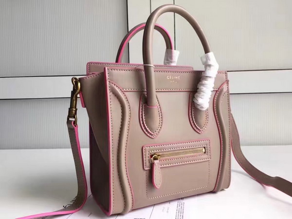 Celine Nano Luggage Handbag in Grey Smooth Calfskin with Pink Paint Edge for Sale