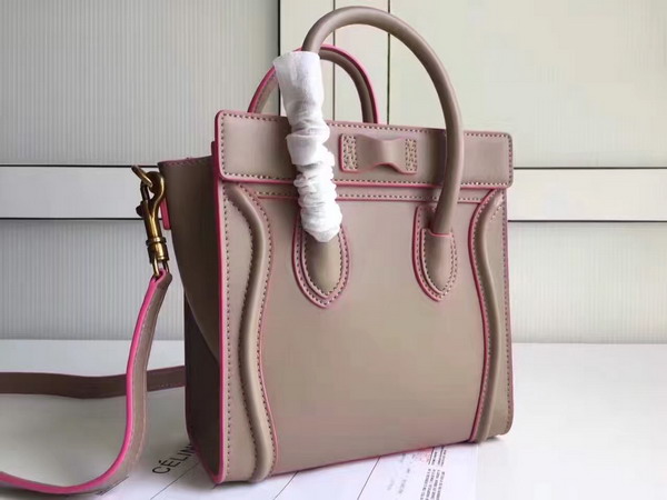 Celine Nano Luggage Handbag in Grey Smooth Calfskin with Pink Paint Edge for Sale