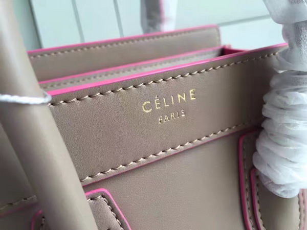 Celine Nano Luggage Handbag in Grey Smooth Calfskin with Pink Paint Edge for Sale