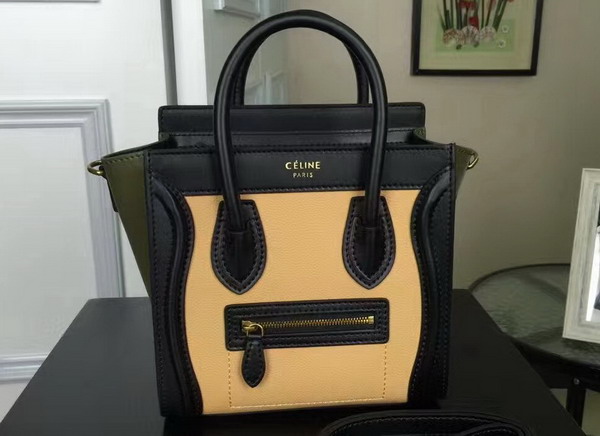 Celine Nano Luggage Handbag in Multicolour Natural Calfskin Beige Black Green for Sale