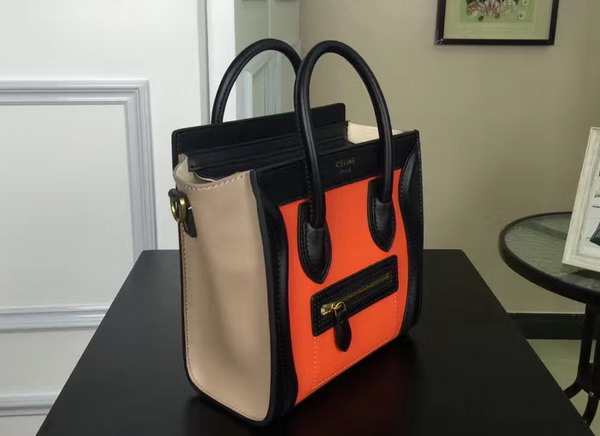 Celine Nano Luggage Handbag in Multicolour Natural Calfskin Orange Black Tan for Sale