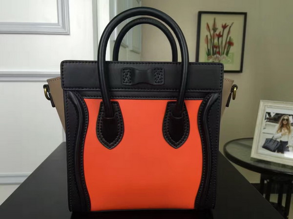 Celine Nano Luggage Handbag in Multicolour Natural Calfskin Orange Black Tan for Sale