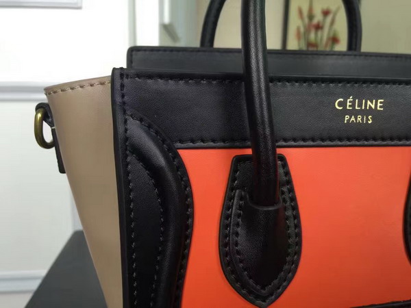 Celine Nano Luggage Handbag in Multicolour Natural Calfskin Orange Black Tan for Sale