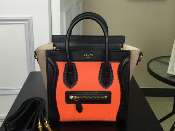 Celine Nano Luggage Handbag in Multicolour Natural Calfskin Orange Black Tan for Sale