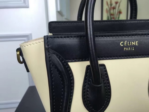 Celine Nano Luggage Handbag in Multicolour Natural Calfskin White and Black for Sale