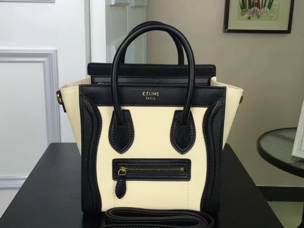 Celine Nano Luggage Handbag in Multicolour Natural Calfskin White and Black for Sale