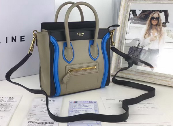 Celine Nano Luggage Handbag in Multicolour Smooth Calfskin Grey Black Blue for Sale