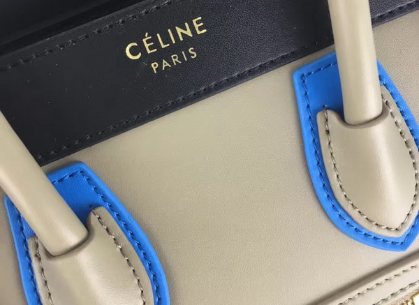 Celine Nano Luggage Handbag in Multicolour Smooth Calfskin Grey Black Blue for Sale