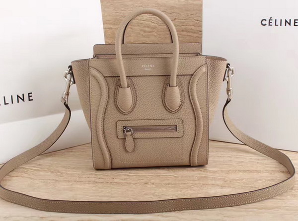 Celine Nano Luggage Shoulder Bag in Beige Grained Calfskin For Sale