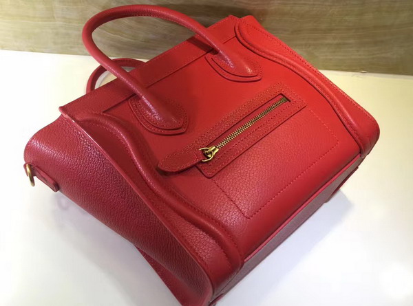 Celine Nano Luggage Shoulder Bag in Red Grained Calfskin For Sale