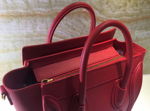 Celine Nano Luggage Shoulder Bag in Red Grained Calfskin For Sale