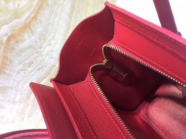 Celine Nano Luggage Shoulder Bag in Red Grained Calfskin For Sale