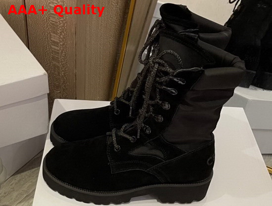 Celine Outdoor Lace Up Boot in Suede Calfskin and Nylon Black Replica