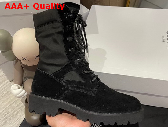 Celine Outdoor Lace Up Boot in Suede Calfskin and Nylon Black Replica