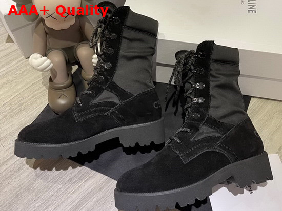 Celine Outdoor Lace Up Boot in Suede Calfskin and Nylon Black Replica