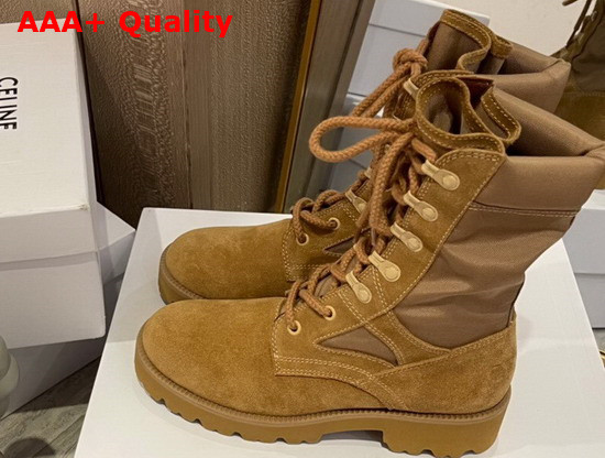 Celine Outdoor Lace Up Boot in Suede Calfskin and Nylon Tan Replica