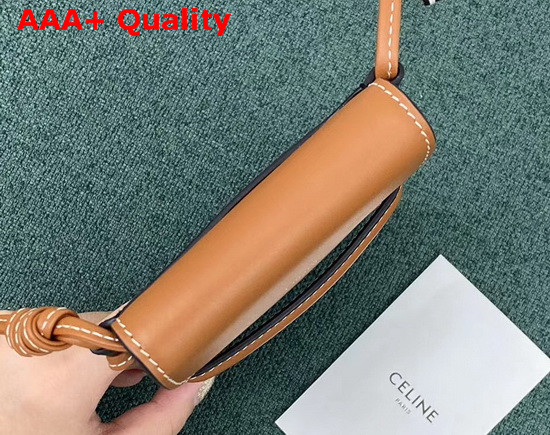 Celine Phone Pouch in Triomphe Canvas and Lambskin Tan Replica