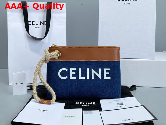 Celine Pouch Marin in Denim and Calfskin Navy Tan Replica