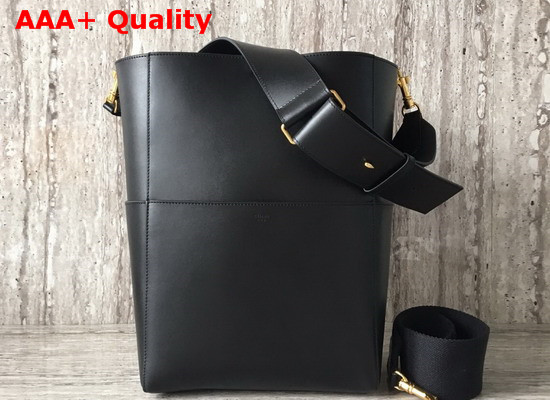 Celine Sangle Bucket Bag in Natural Calfskin Black Replica