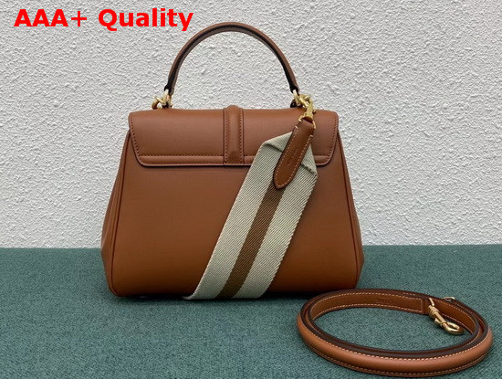 Celine Small 16 Bag in Tan Satinated Calfskin with Long Strap in Textile and Calfskin Replica