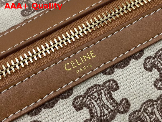 Celine Small Boston Bag in Textile with Triomphe Embroidery Brown Replica