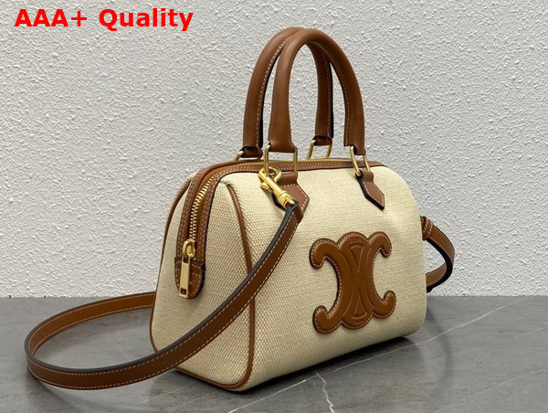 Celine Small Boston Cuir Triomphe in Texile and Calfskin Natural and Tan Replica