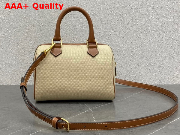 Celine Small Boston Cuir Triomphe in Texile and Calfskin Natural and Tan Replica