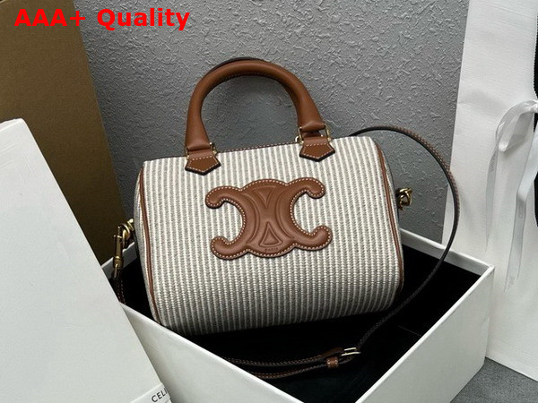 Celine Small Boston in Striped Textile and Calfskin Beige Replica