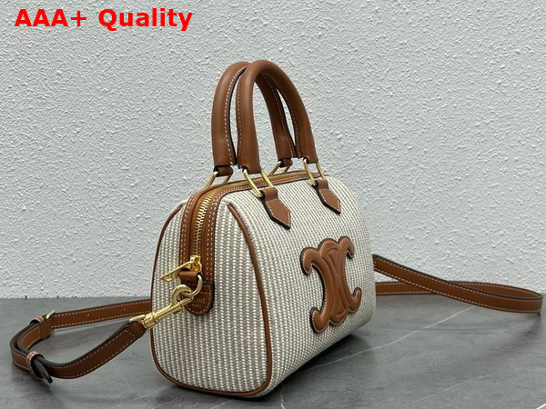 Celine Small Boston in Striped Textile and Calfskin Beige Replica