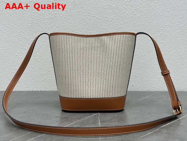 Celine Small Bucket Cuir Triomphe in Striped Textile and Calfskin Beige Replica