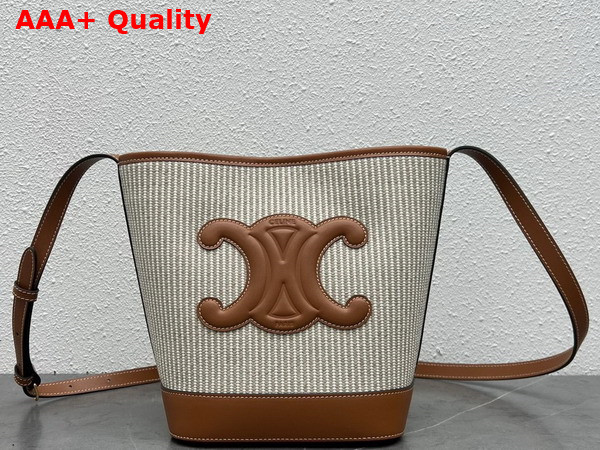 Celine Small Bucket Cuir Triomphe in Striped Textile and Calfskin Beige Replica