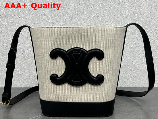 Celine Small Bucket Cuir Triomphe in Textile and Calfskin Vanilla Black Replica