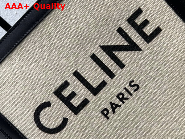 Celine Small Cabas in Natural Canvas and Black Smooth Calfskin Replica