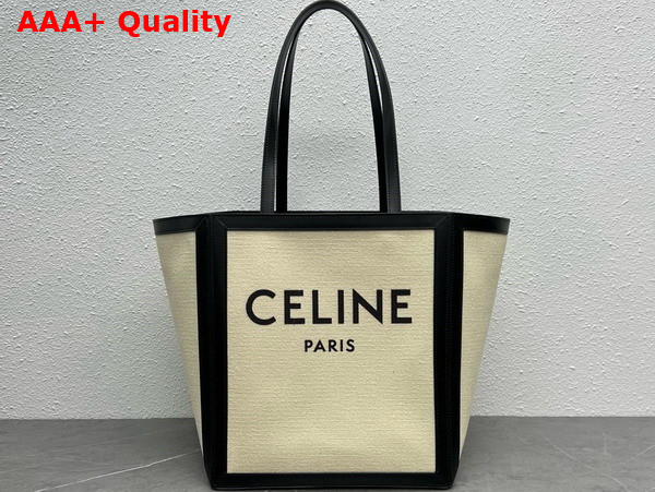 Celine Small Cabas in Natural Canvas and Black Smooth Calfskin Replica