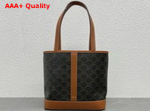 Celine Small Cabas in Triomphe Canvas and Calfskin Tan Replica