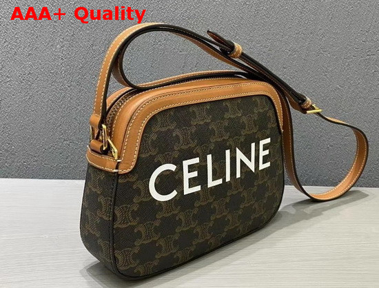 Celine Small Camera Bag in Triomphe Canvas with Celine Print Tan Replica