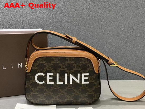 Celine Small Camera Bag in Triomphe Canvas with Celine Print Tan Replica