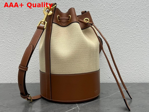 Celine Small Drawstring Cabas Marin in Textile and Calfskin Natural and Tan Replica