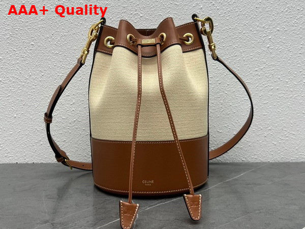 Celine Small Drawstring Cabas Marin in Textile and Calfskin Natural and Tan Replica