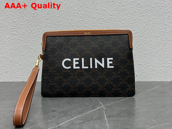 Celine Small Pouch with Strap in Textile with Triomphe Print and Calfskin White Replica