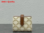 Celine Small Strap Wallet in Triomphe Canvas and Lambskin White and Tan Replica