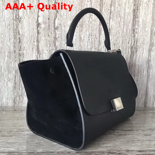 Celine Small Trapeze Bag in Black Grained Calfskin and Suede Calfskin Replica