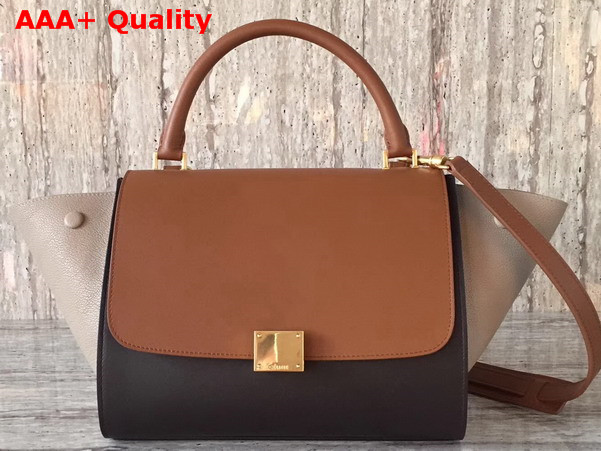 Celine Small Trapeze Bag in Multicolour Baby Grained Calfskin Brown Black Nude Replica