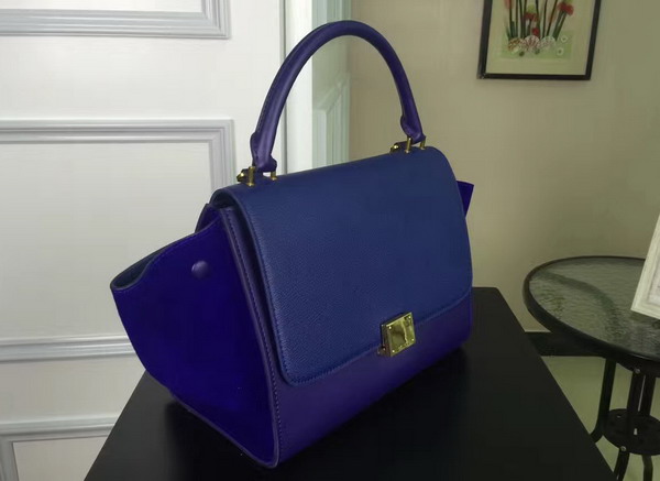 Celine Small Trapeze Handbag in Blue Smooth Calfskin and Suede Calfskin for Sale