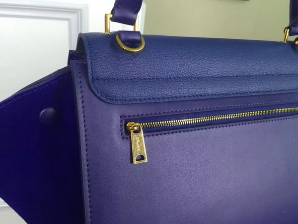 Celine Small Trapeze Handbag in Blue Smooth Calfskin and Suede Calfskin for Sale