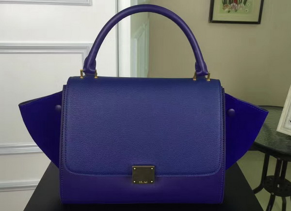 Celine Small Trapeze Handbag in Blue Smooth Calfskin and Suede Calfskin for Sale