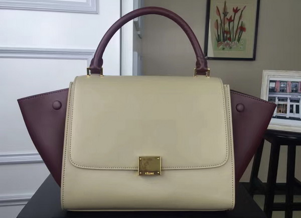 Celine Small Trapeze Handbag in Light Grey and Bordeaux Smooth Calfskin for Sale