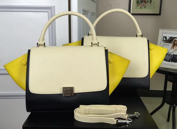 Celine Small Trapeze Handbag in Multicolour Smooth Calfskin Beige Black Yellow for Sale