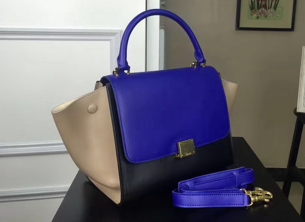 Celine Small Trapeze Handbag in Multicolour Smooth Calfskin Blue Black Beige for Sale