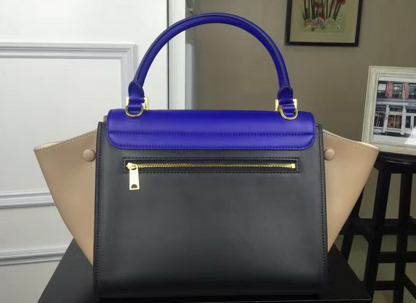 Celine Small Trapeze Handbag in Multicolour Smooth Calfskin Blue Black Beige for Sale